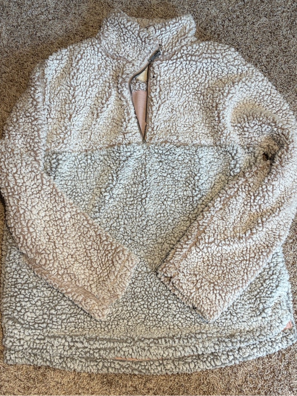 Thread & Supply Plush Sherpa Quarter-Zip Jacket - Light Cream